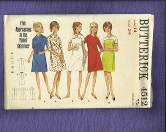 1960's Butterick 4512A-Line Dresses or Skimmers with Yoke Variations Size 14 UNCUT