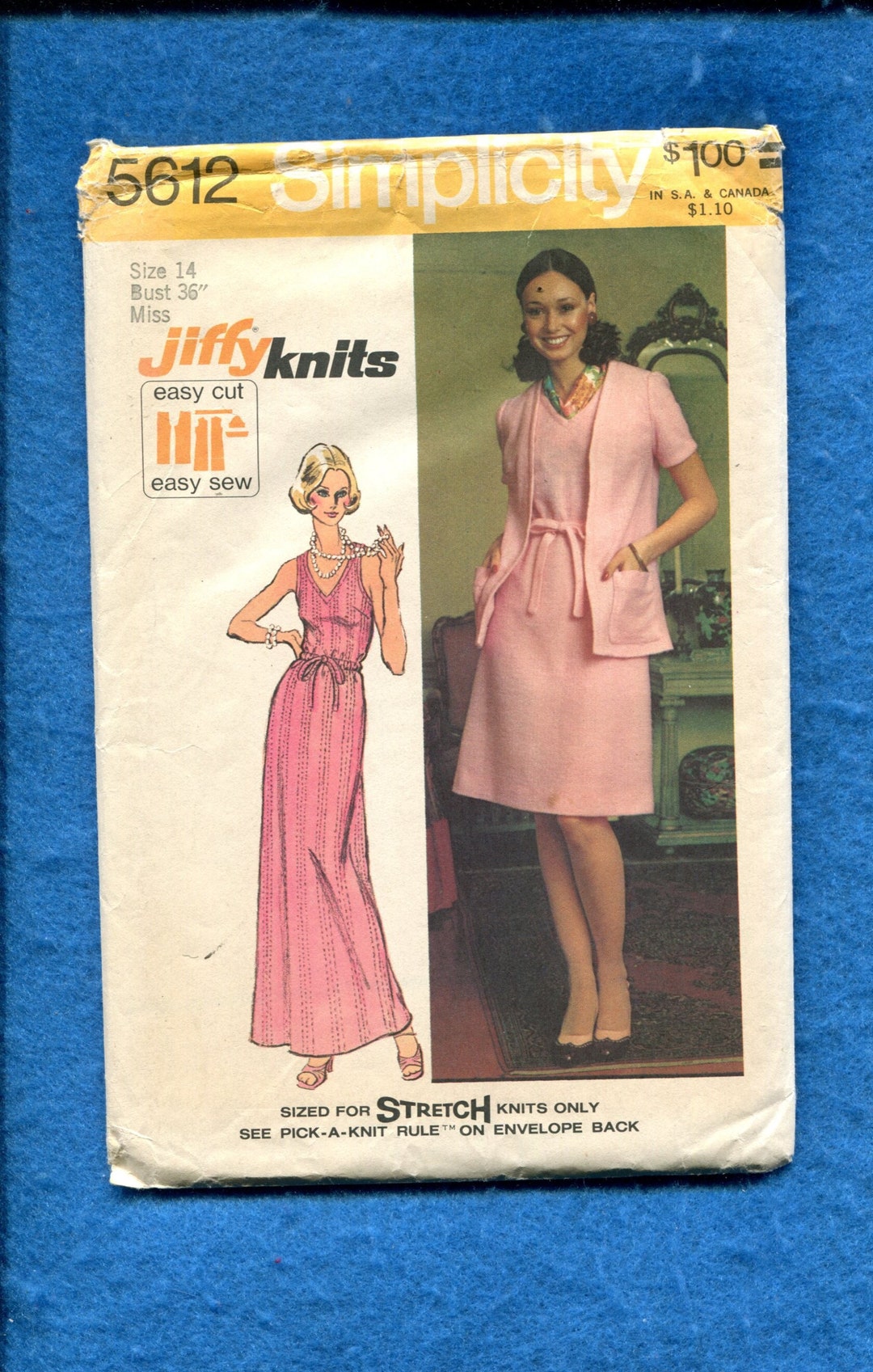 1970's Simplicity 5612 Easy Fitting Tank Top Dress Pattern Size 14 ...