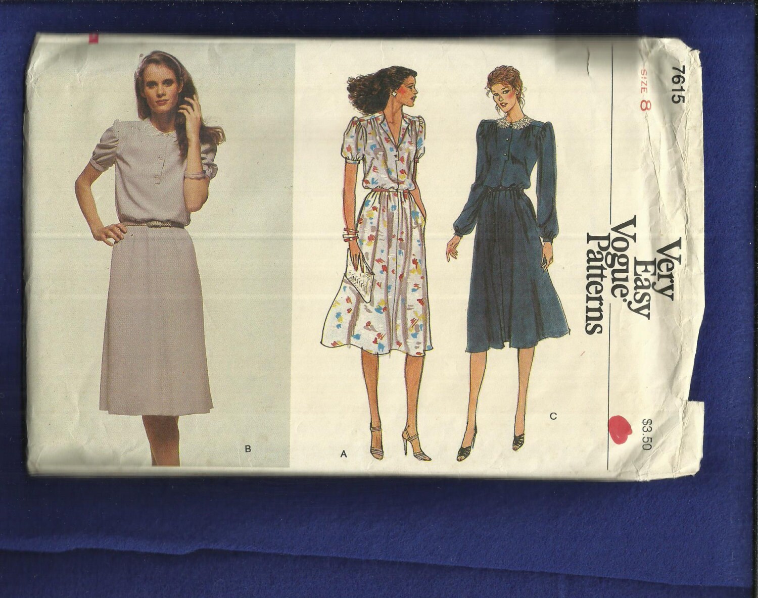 1970 Vogue 7615 Vestido de manga dulce puff con falda acampanada tamaño 8