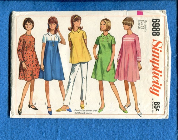 1960's Simplicity 6988 Flared Maternity Dress or Tunic Pattern Size 14 - Etsy 1960's Simplicity 6988 Flared Maternity Dress or Tunic Pattern Size 14 - Etsy