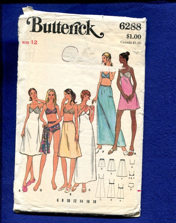 1970's Butterick 6288 Slips Bra & Panties Sewing Pattern Size 12