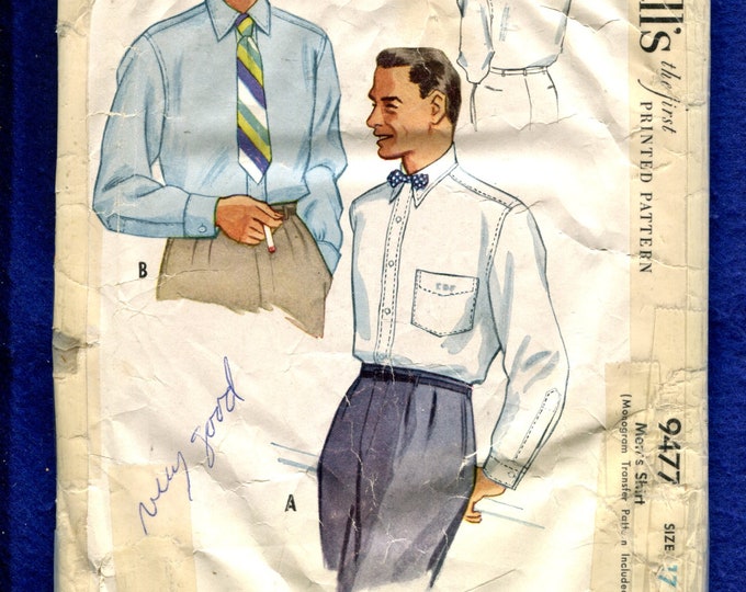 1950's Mccall's 9477 Classic Mid Century Men's Shirt Pattern Size 48 ...