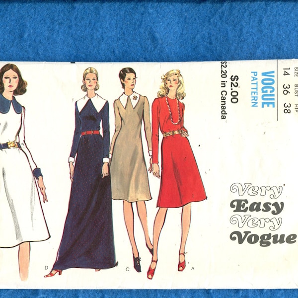 1960's Vogue 8216 A-Line Dress with Large Collars Pattern Size 14