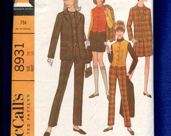 1967 McCalls 8931 British Invasion Separates Perfect in Plaid Jacket Fitted Vest Pants & More Size 16
