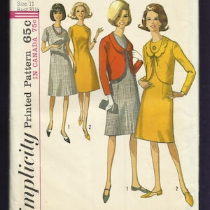 1965 Simplicity 6099 Scallop Collar Bolero Jacket & &quot;A&quot; Line Dress with Dart Detail Size 11 UNCUT