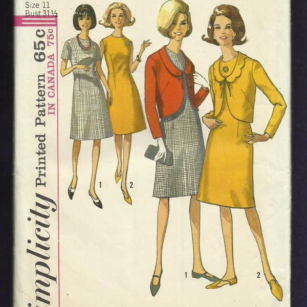 1965 Simplicity 6099 Scallop Collar Bolero Jacket & "A" Line Dress with Dart Detail Size 11 UNCUT