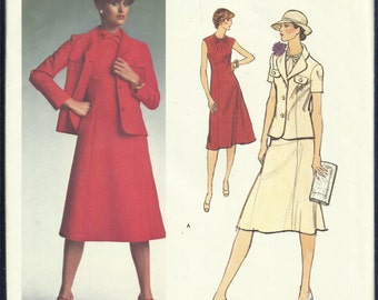 1970's Vogue 1464 Molyneux Raised Waist Dress with Detailed Neckline & Safari Chic Jacket Size 12 UNCUT