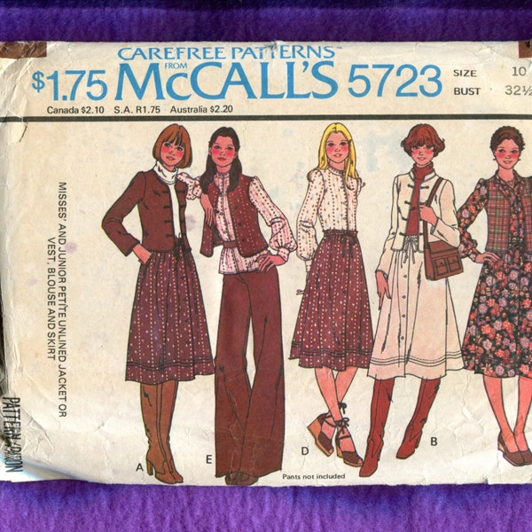 1970's McCalls 5723 Asian Inspired Jacket Wide Leg Pants Skirt & Blouse Size 10 UNCUT