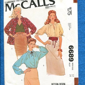 1970&#39;s McCall&#39;s 6689 Loose Fitting Raglan Sleeve Blouses Pattern Size 12 UNCUT