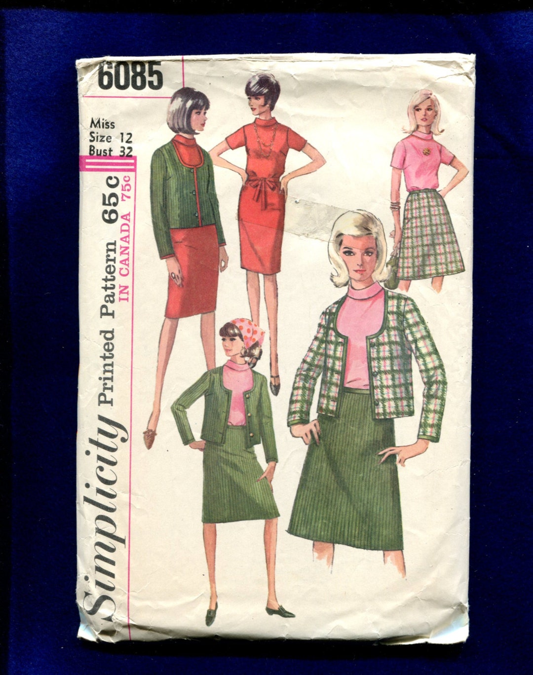 Simple Box Jacket Pattern 1960's Simplicity 6085 Preppy Box Jacket With Scoop Neck Straight Dress ...