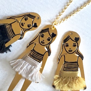 gold brass doll necklace, ballerina - Colette -