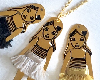 gold brass doll necklace, ballerina - Colette -