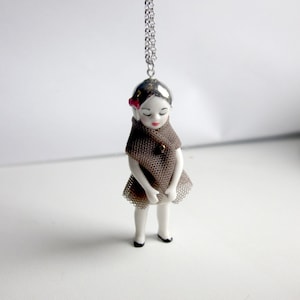 porcelain doll long necklace with beautiful details all handmade perfect gift Capucine