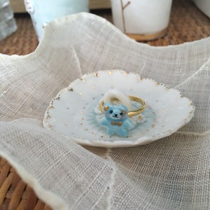 Tiny and lovely teddy bear porcelain ring in blue image 2