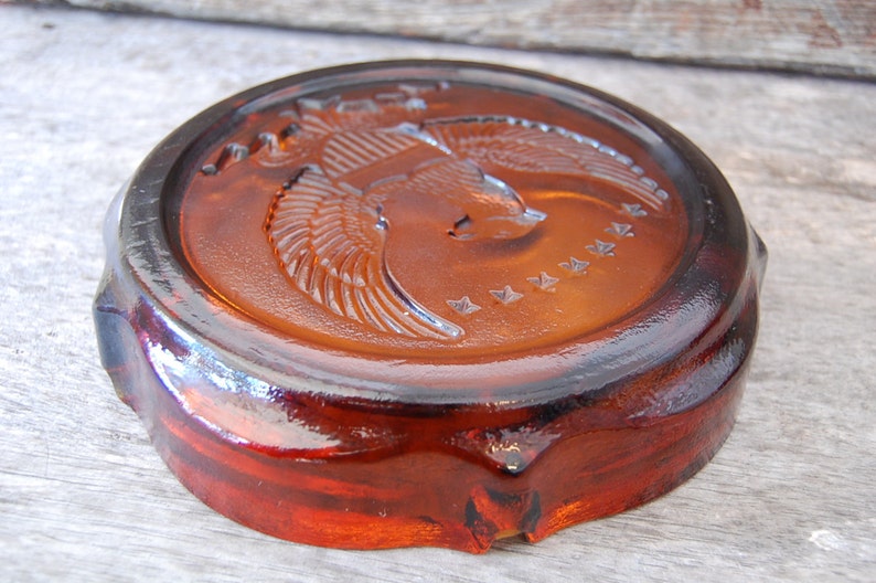 Vintage Tiara American Eagle Indiana Glass Ashtray thick Etsy