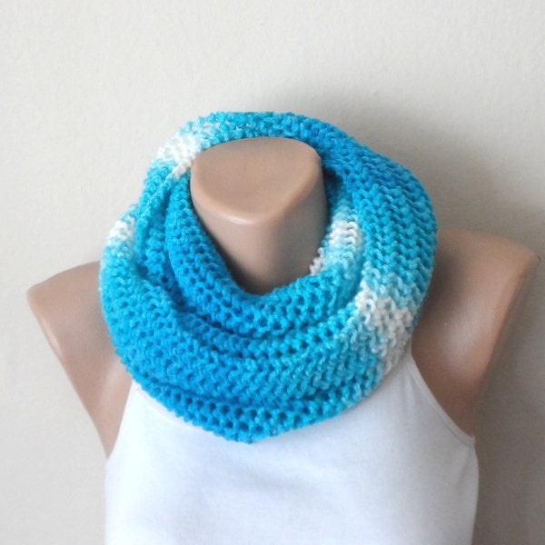 blue white knit infinity loop scarf multicolor circle scarf handmade scarf blue winter scarf woman scarf fashion scarves gift for her