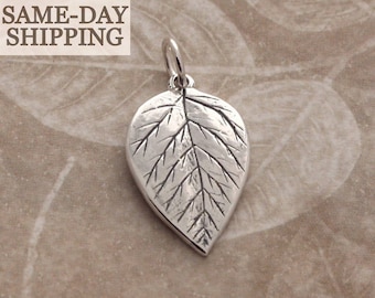 Sterling Silver Leaf Charm, Silver Leaf Necklace, Leaf Charm Necklace, Nature Jewelry Gift for Her, Silver Leaf Jewelry, Sterling Leaf Charm