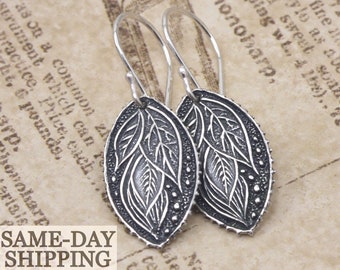 Sterling Leaf Earrings, Sterling Silver Leaf Earrings, Nature Jewelry, Gifts for Her, Leaf Jewelry, Artisan Handcrafted Sterling Earrings