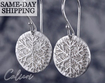 Artisan Sterling Silver Snowflake Earrings ~ Snowflake Jewelry ~ Unique Jewelry Gifts for Her ~ Artisan Silver Earrings ~ White Snowflakes