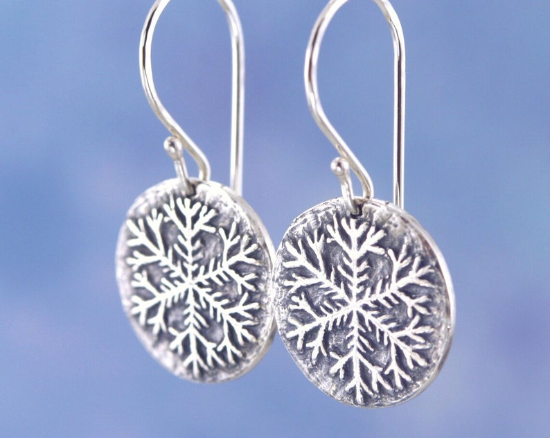 Artisan Sterling Silver Snowflake Earrings Unique Gifts for Her Gifts for Women Artisan Sterling Silver Earrings Snowflake Jewelry image 4