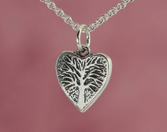 Tiny Sterling Silver Heart Charm, Heart Necklace, Sterling Silver Charm Necklace, Tree of Life Necklace, Tree of Life Heart Charm Necklace