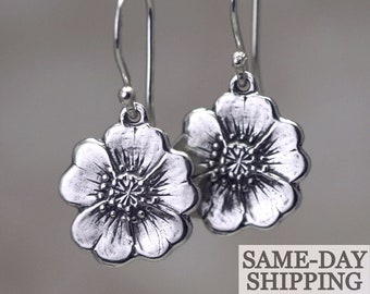 Artisan Sterling Silver Flower Earrings ~ Buttercup Earrings ~ Sterling Silver Earrings ~ Flower Jewelry Gifts ~ Artisan Silver Jewelry