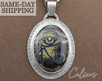 Eye of Horus ~ 'Light in the Dark' ~ One-of-a-Kind Statement Necklace ~ Unique Jewelry ~ Wearable Art ~ Artisan Sterling Silver Necklace