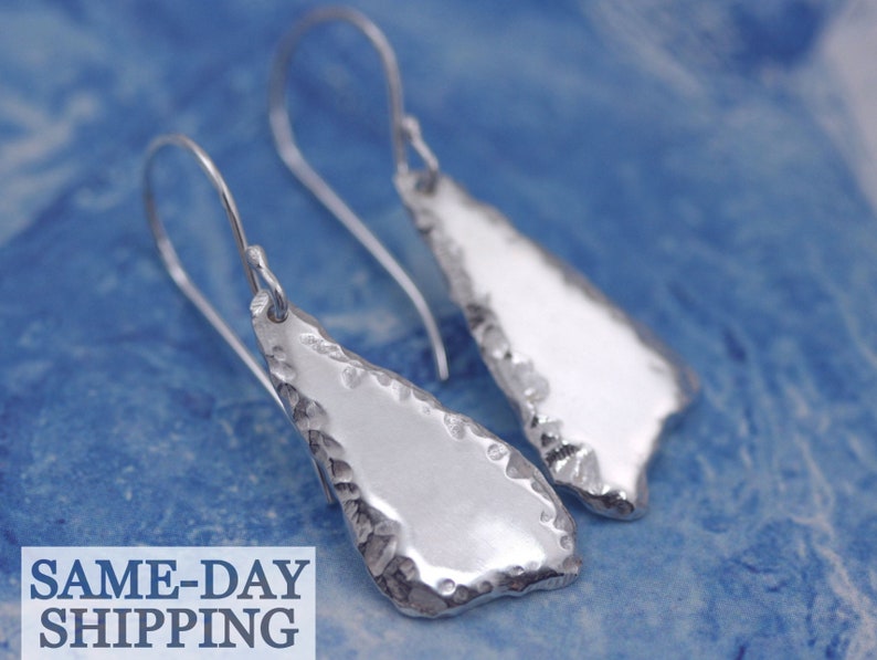 Organic Sterling Silver Earrings, Dangle Earrings, Gifts for Her, Organic Jewelry, Organic Earrings, Artisan Handcrafted Sterling Earrings image 1