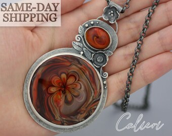 Phoenix Flower ~ Artisan Sterling Silver Pendant Necklace ~ Calieri Artisan Jewelry ~ One-of-a-Kind Statement Necklace ~ Wearable Art