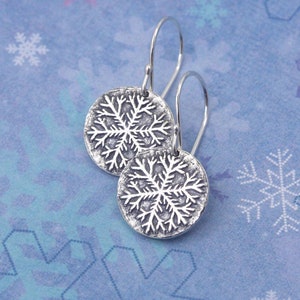 Artisan Sterling Silver Snowflake Earrings Unique Gifts for Her Gifts for Women Artisan Sterling Silver Earrings Snowflake Jewelry image 3