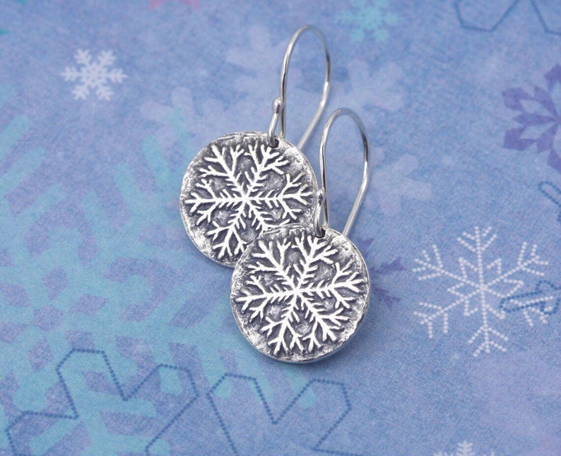 Artisan Sterling Silver Snowflake Earrings Unique Gifts for Her Gifts for Women Artisan Sterling Silver Earrings Snowflake Jewelry image 3