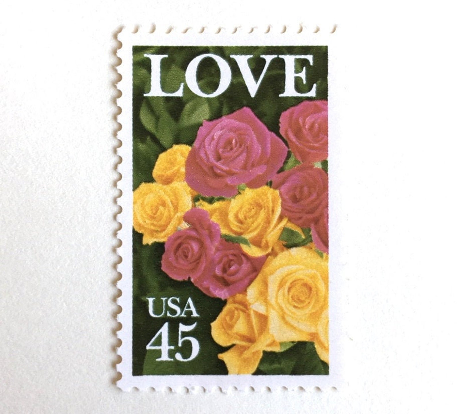 10 Vintage Rose Postage Stamps // 45 Cent Pink and Yellow Etsy