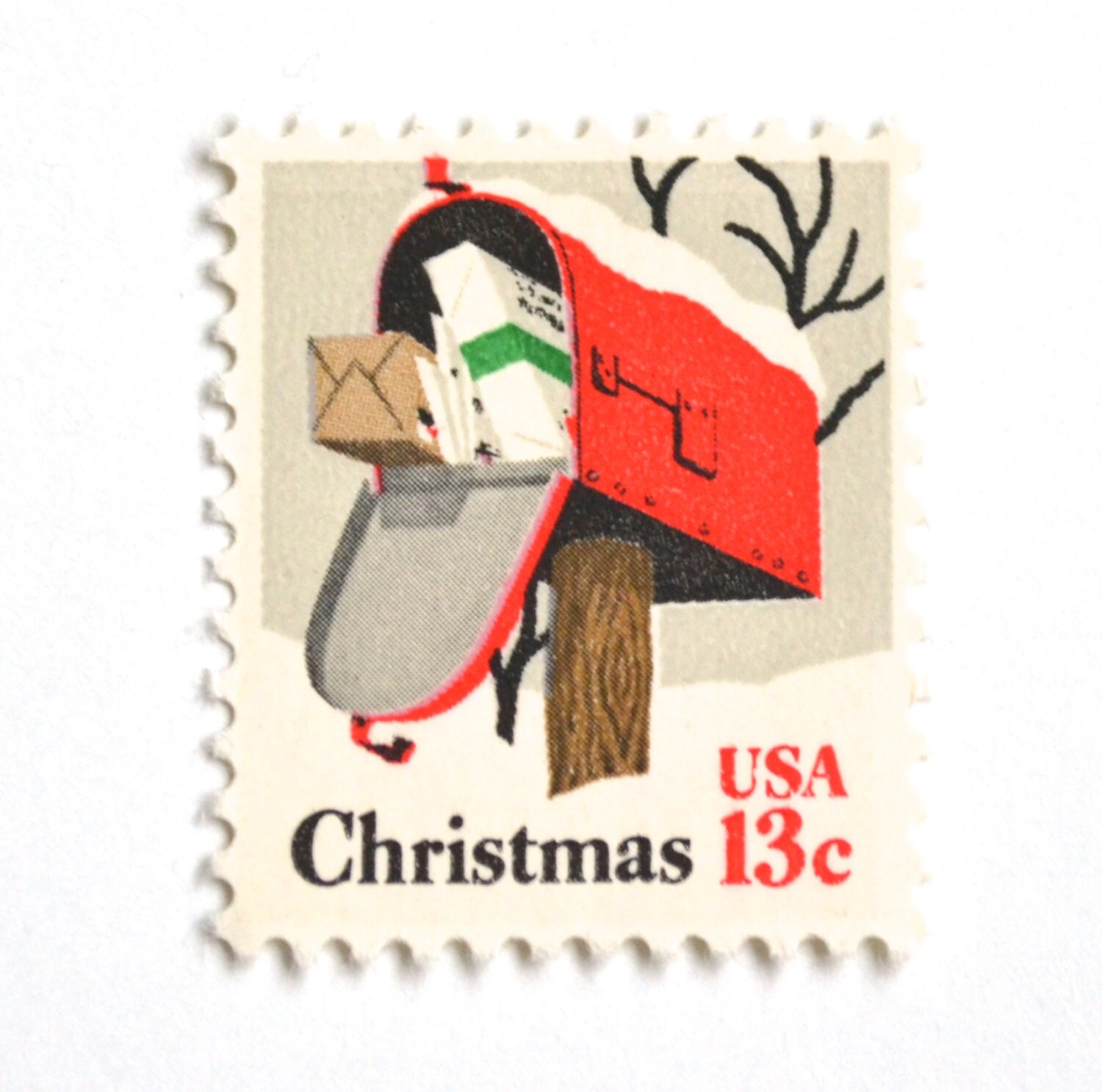 10 Christmas Mailbox Postage Stamps Unused Vintage Holiday Etsy