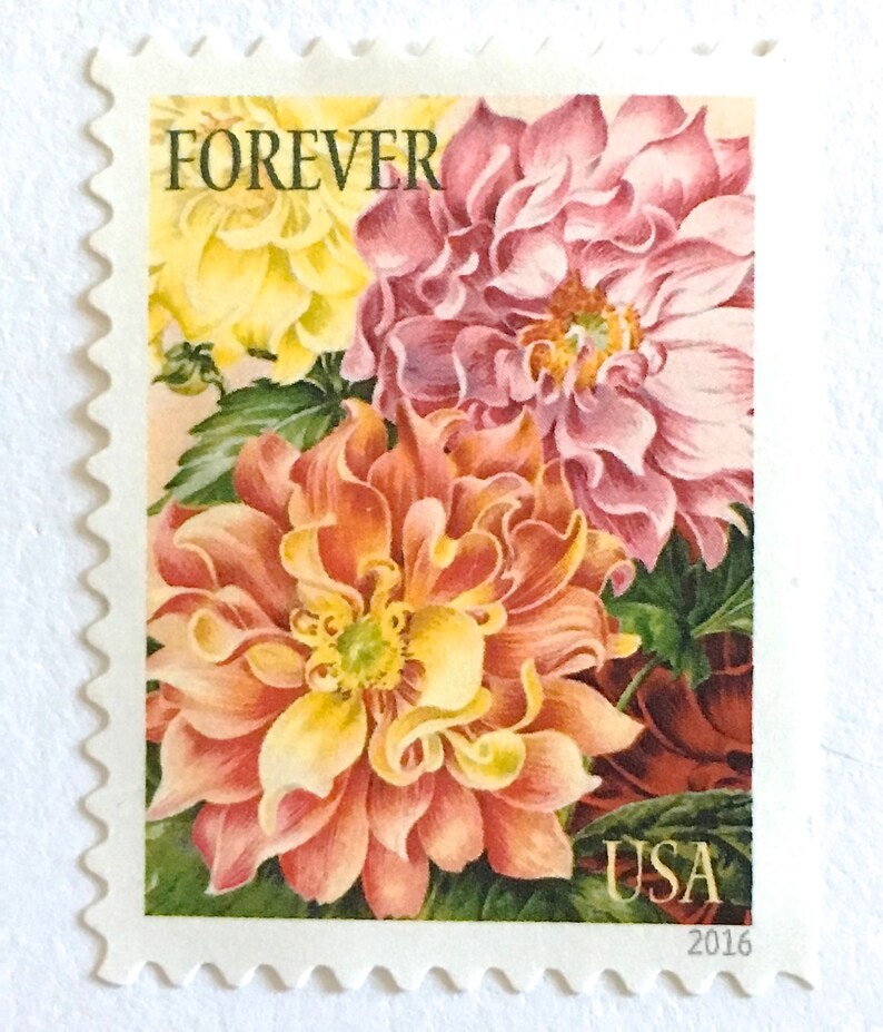 10 Dahlia Flower Forever Stamps // Unused Vintage Print