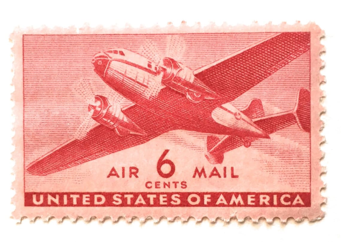 10 Vintage 1941 Air Mail Postage Stamps // 6 Cent Red and Pink Etsy
