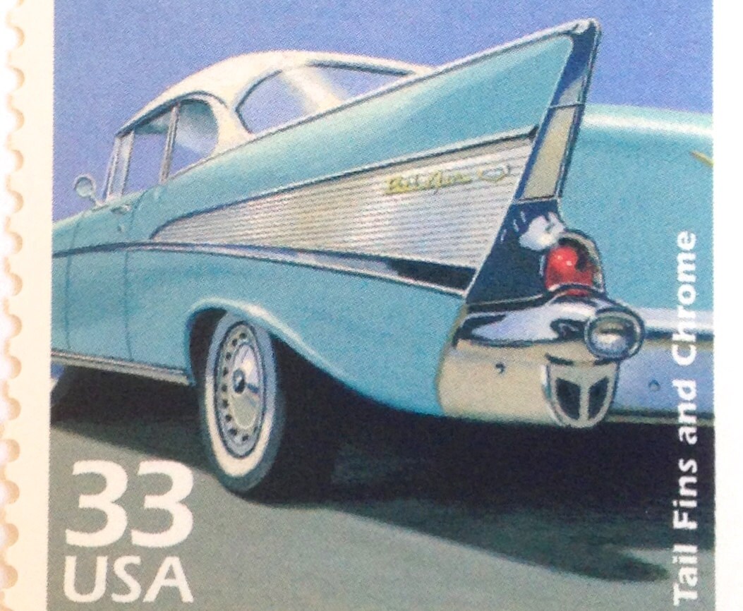 10 Classic 1950s Car Postage Stamps // Vintage Tail Fins and Etsy