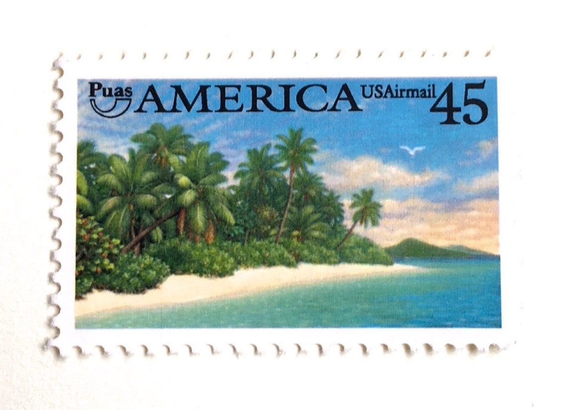 10 Tropical Island Vintage Stamps 45 Cent Palm Tree Beach | Etsy