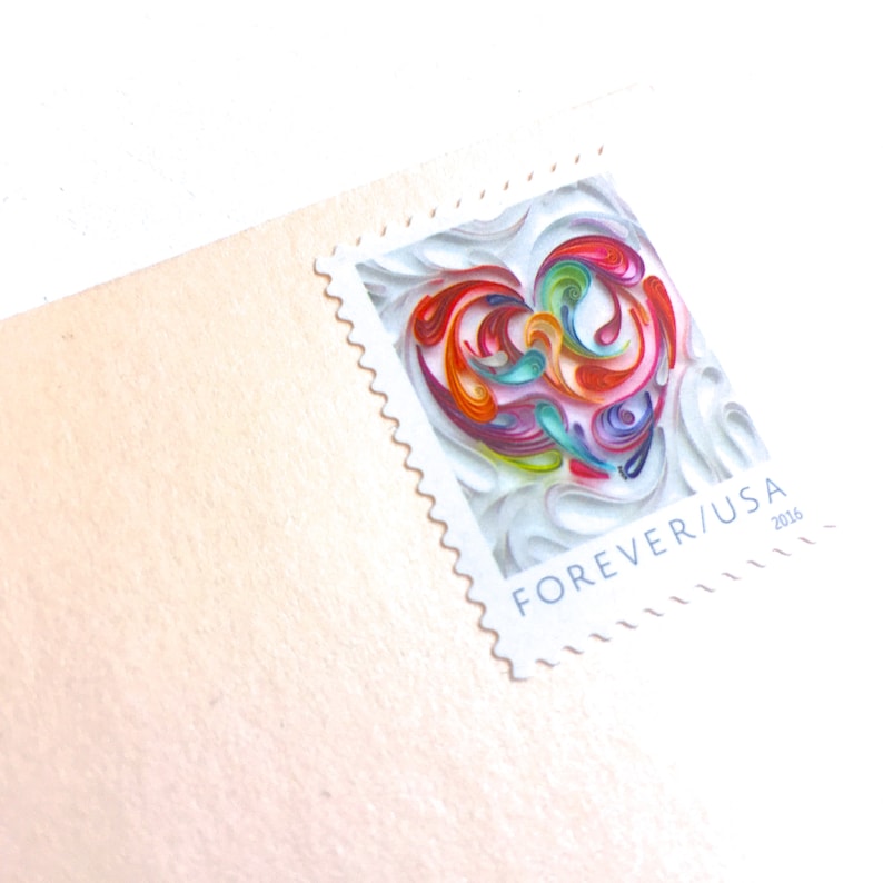 5 Heart Forever Postage Stamps Quilled Paper Heart Unused Love Etsy