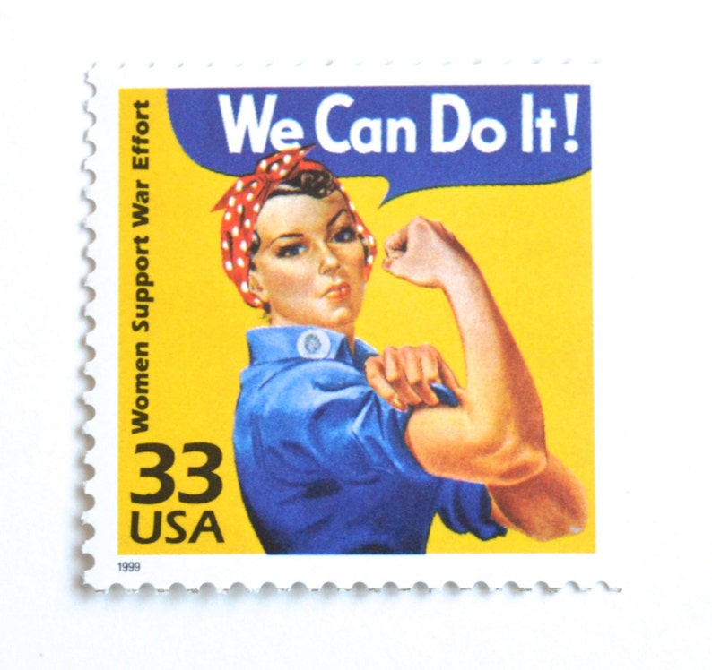 Vintage WWII Poster Postage Stamps for Mailing 5 Rosie the Riveter Postage Stamps We Can Do It