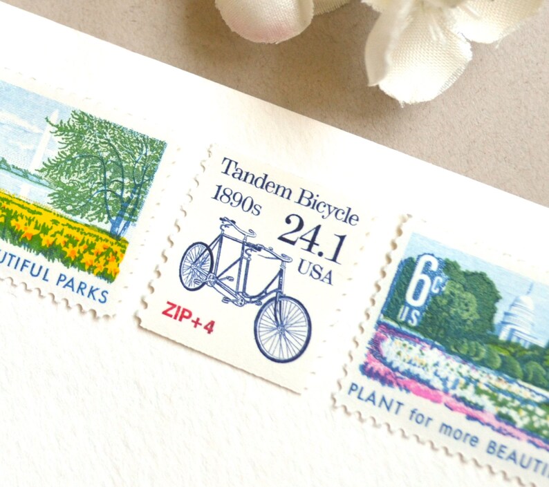 5 Unused Tandem Bicycle Postage Stamps // Vintage 24 Cent Etsy
