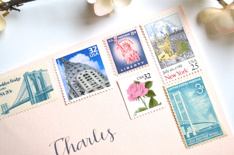 10 Vintage New York Postage Stamps // Issued 1988 // 25 Cent Etsy