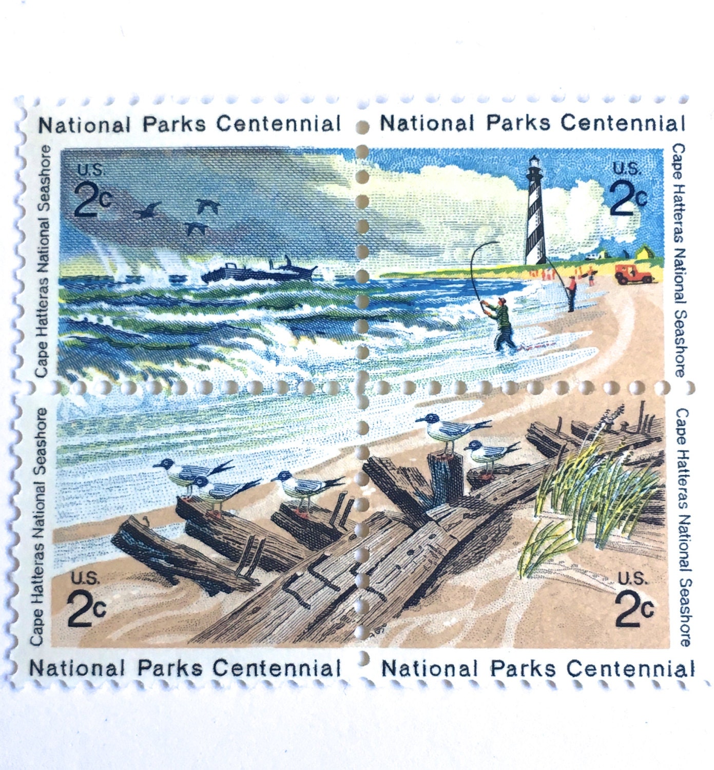 Vintage Seaside Ocean Stamps // 2 Cent Nautical Beach Postage Etsy