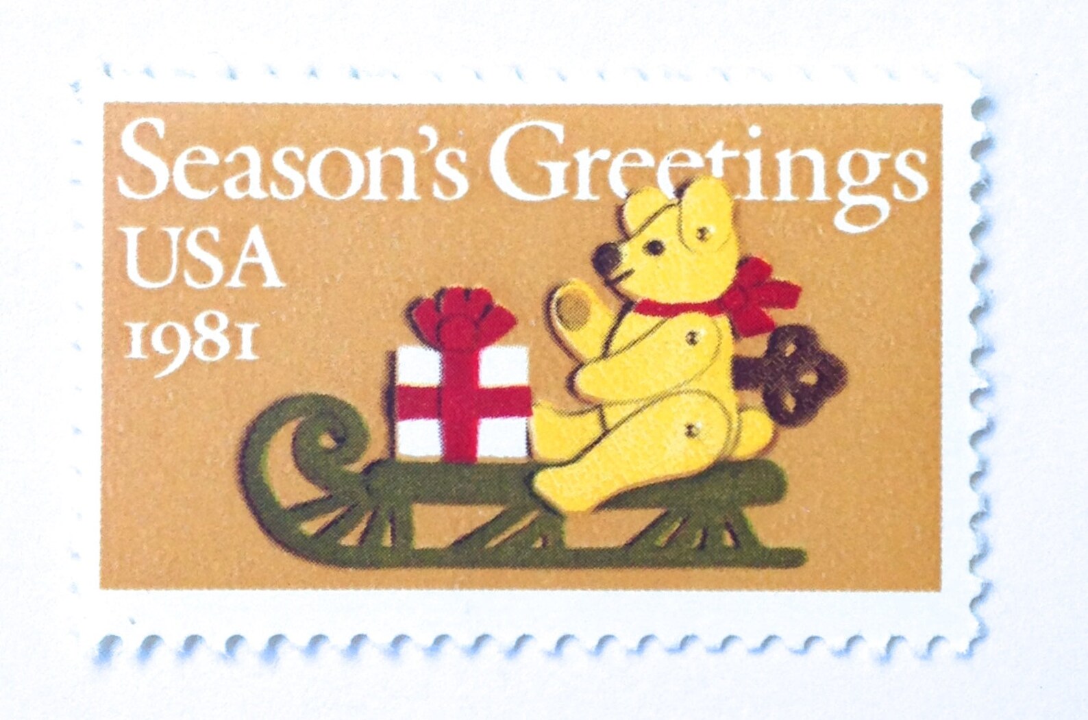 10 Vintage Christmas Postage Stamps Teddy Bear and Sled Etsy