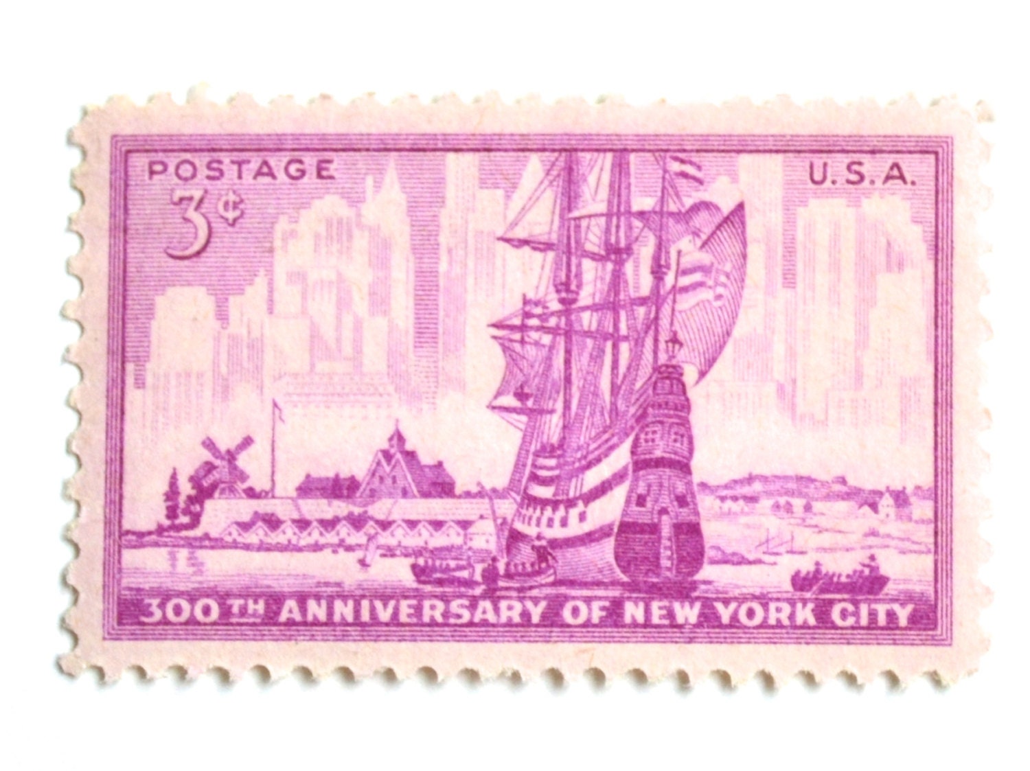 10 New York City Stamps Vintage Unused NYC Pink Postage Stamps Etsy