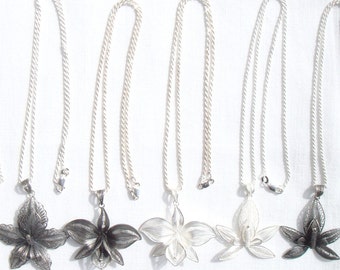 Orchid Necklace, Orchid Pendant, Sterling Silver Orchid Pendant on Sterling Silver Chain, Cattleya Pendant, Sterling Flower Pendant, OOAK