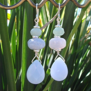 Blue Chalcedony Quartz Wire Wrapped Drop Earrings