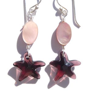 Pink Mother of Pearl Gemstone Earrings with Swarovski Starfish charms