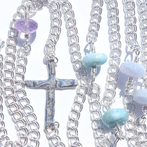 Sterling Cross Necklace with Gemstones