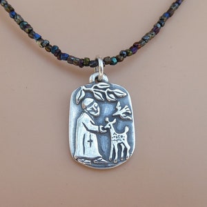 Vintage Glass Seed Bead Necklace with James Avery Saint Francis of Assisi Pendant