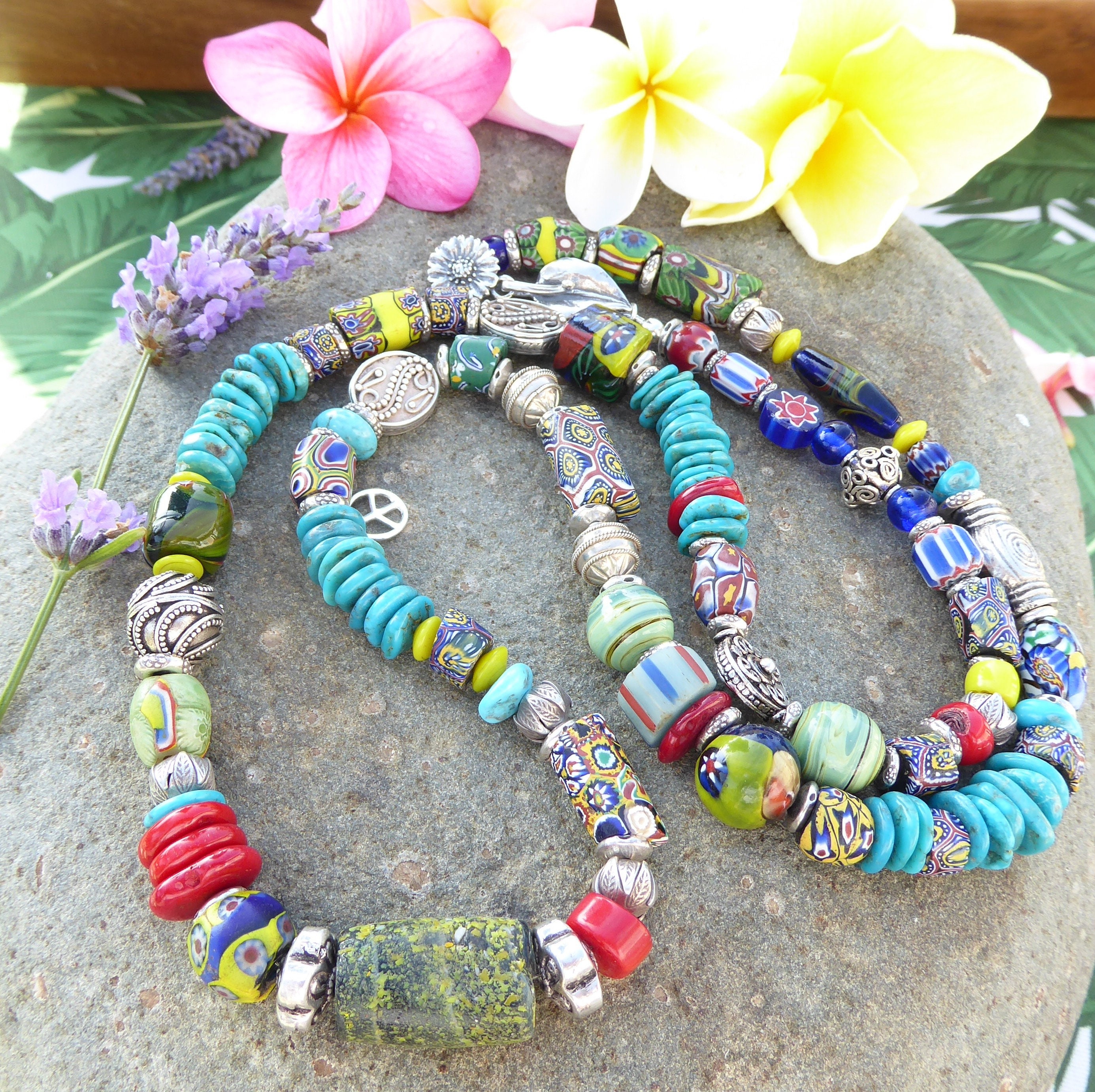 36 Colorful African Trade Bead Necklace, Antique Trade Bead Necklace, Vintage Venetian Millefiori Glass Necklace or Wrap Bracelet, Bohemian - Etsy 36 Colorful African Trade Bead Necklace, Antique Trade Bead Necklace, Vintage Venetian Millefiori Glass Necklace or Wrap Bracelet, Bohemian - Etsy